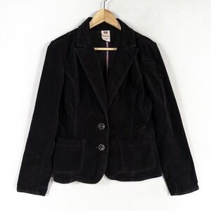 Faded Glory Blazer Jacket Women Small Black Velvet Button Up Academia Goth